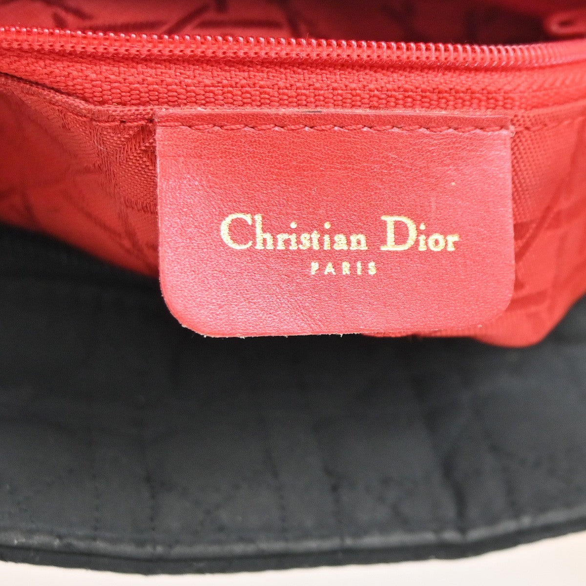 CHRISTIAN DIOR Lady Cannage Hand Tote Bag Nylon Black Gold Italy 84CA795