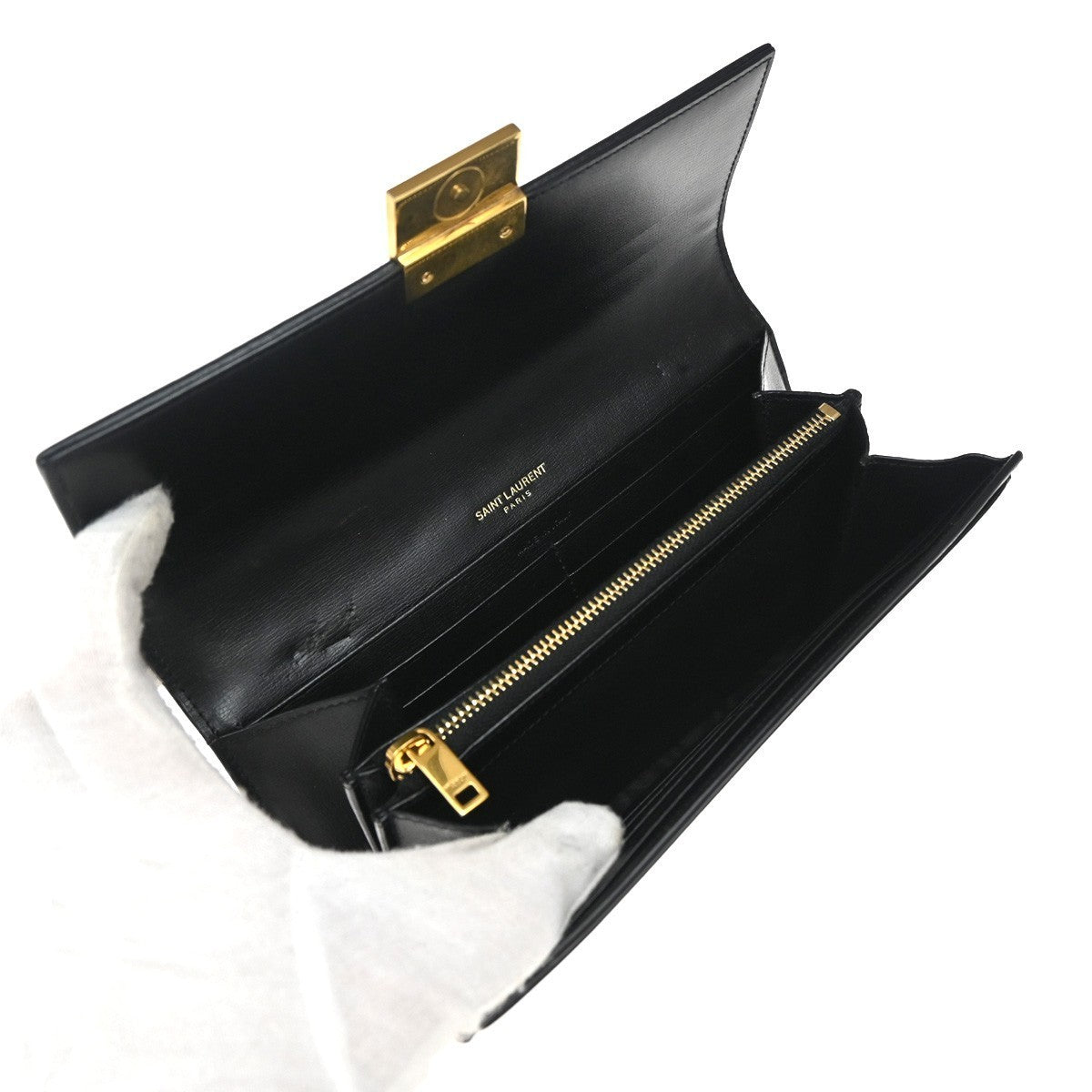 SAINT LAURENT YSL Logo Bifold Long Wallet Leather Black GHW Italy 68KP489