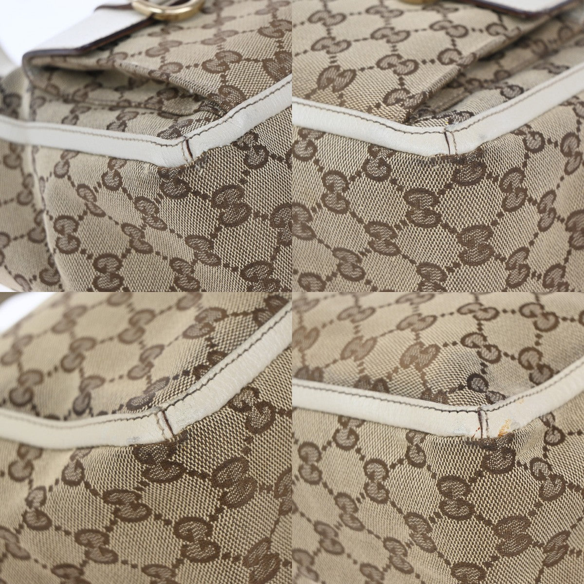 GUCCI Logo GG pattern Shoulder Tote Bag Canvas Leather Brown White Italy 85KP250