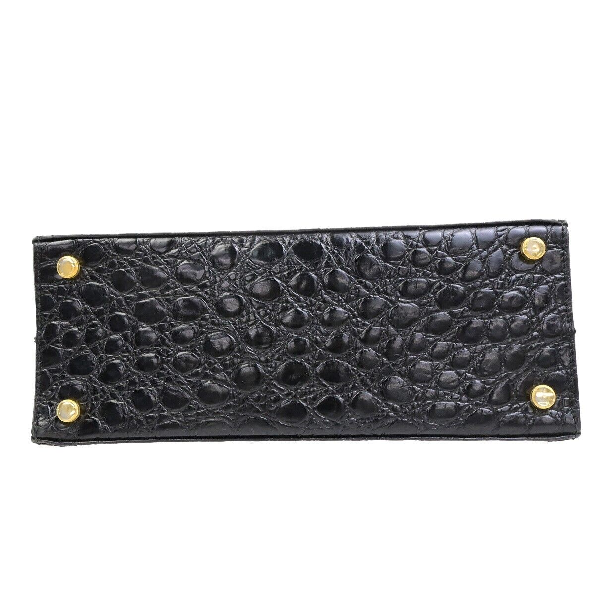 SALVATORE FERRAGAMO Logo Vara Hand Bag Embossing Leather Black Gold 32FA281