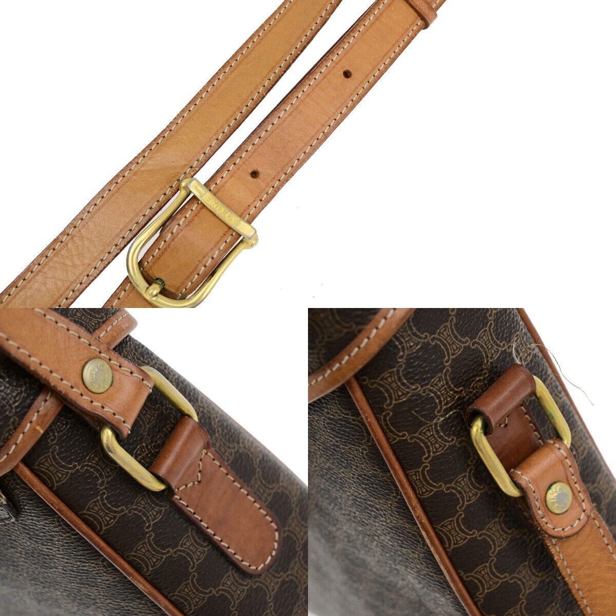 CELINE Logo Macadam Pattern Crossbody Shoulder Bag PVC Leather Brown 31EB749