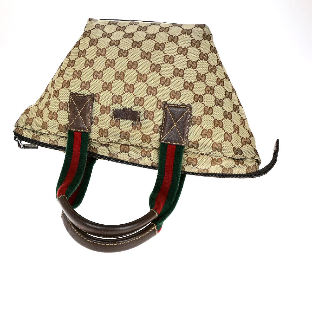 GUCCI Logo Sherry GG Pattern Hand Bag Canvas Leather Brown Italy 30YF012