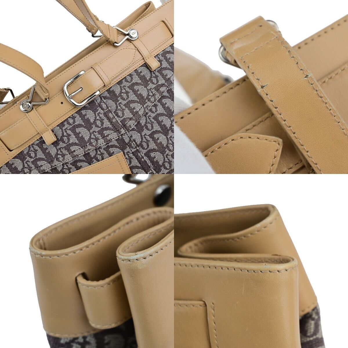 CHRISTIAN DIOR Logo Trotter Pattern Shoulder Bag Canvas Leather Brown 76EC942