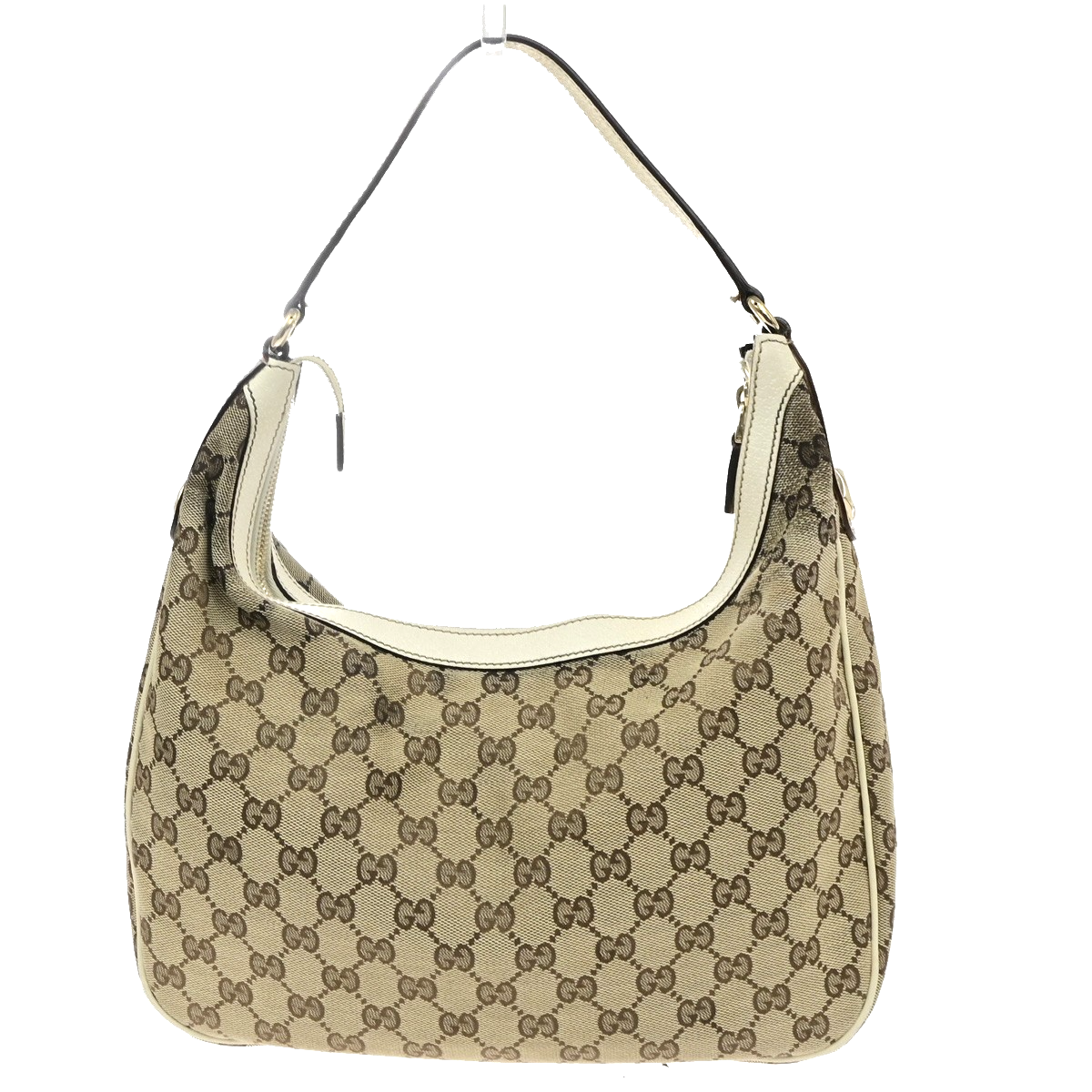 GUCCI Logo GG Pattern Shoulder Hobo Bag Canvas Leather Brown GHW Italy 87YJ265