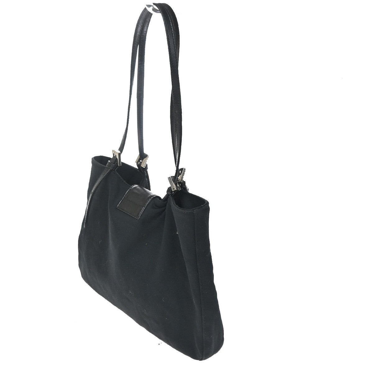 FENDI Logo Mamma Baguette Hand bag Nylon Leather Black SHW Italy 35KD062