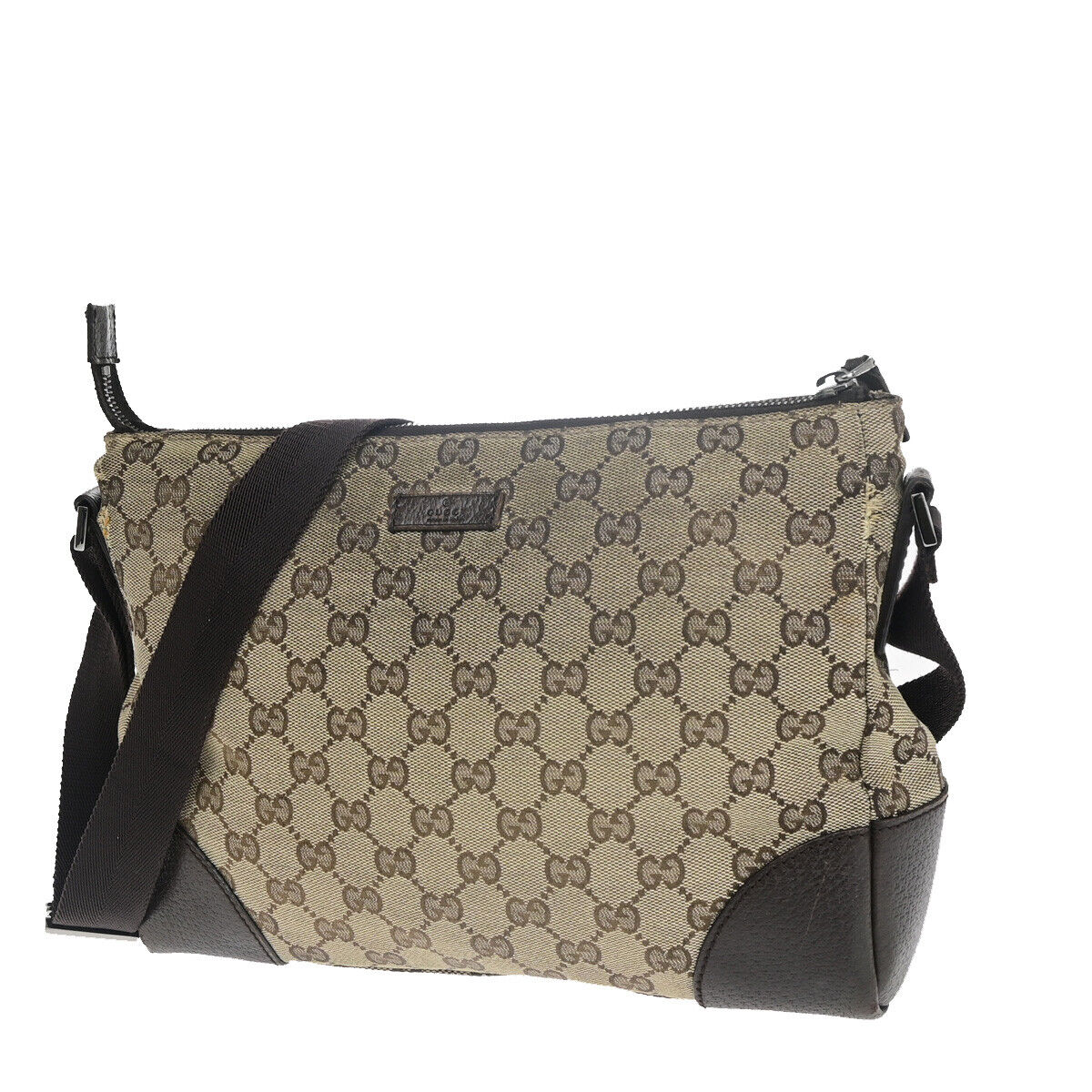 GUCCI Logo GG Pattern Shoulder Bag Canvas Leather Brown Italy 09SJ056