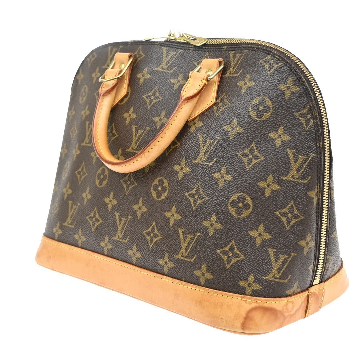LOUIS VUITTON LV Logo Alma Hand Bag Monogram Leather Brown France M51130 85YJ240