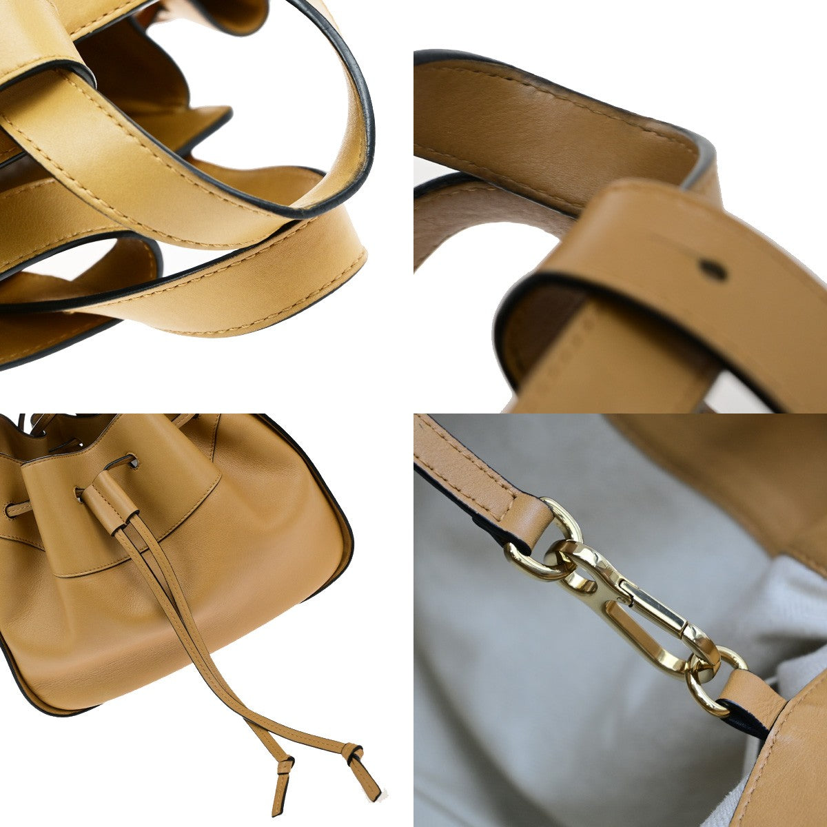 LOEWE Logo Hammock Medium Drawstring 2Way Hand Bad Leather Brown GHW 603RL084