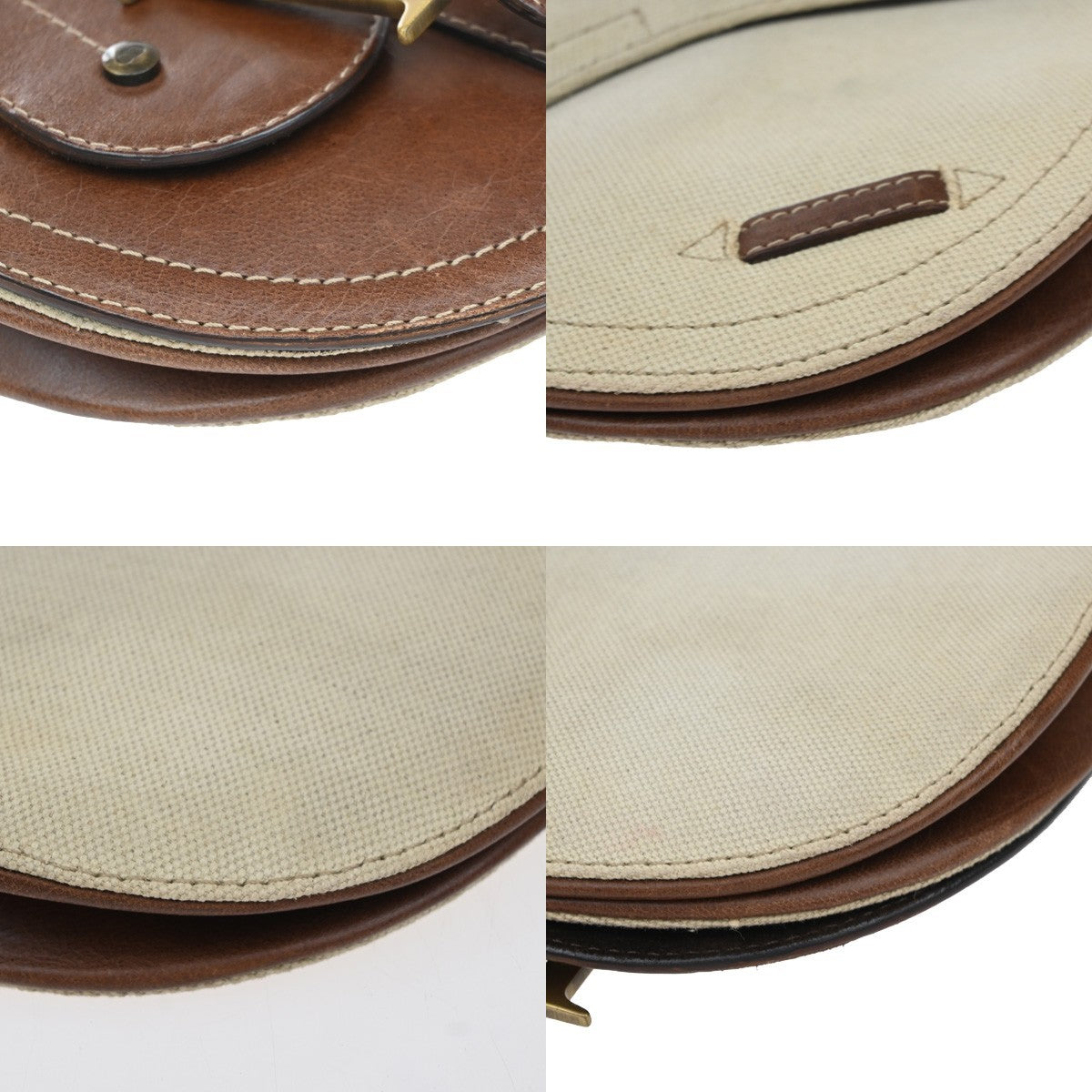 CHRISTIAN DIOR CD Logo Saddle Shoulder Bag Canvas Leather Beige GHW 50CA986