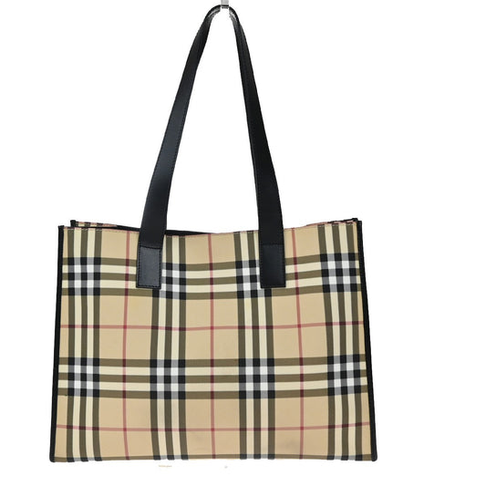 BURBERRY Logo Hand Shoulder Bag Nova Check Leather PVC Black Beige SHW 33EF771