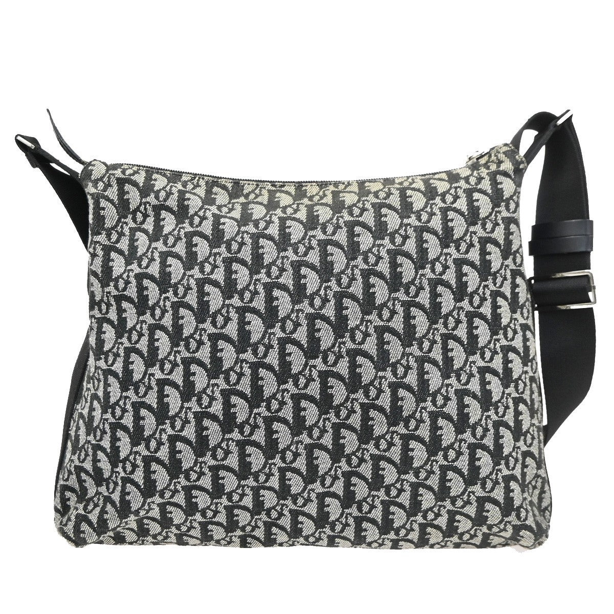 CHRISTIAN DIOR Logo Trotter Pattern shoulder Bag Canvas Leather Black 75CB030