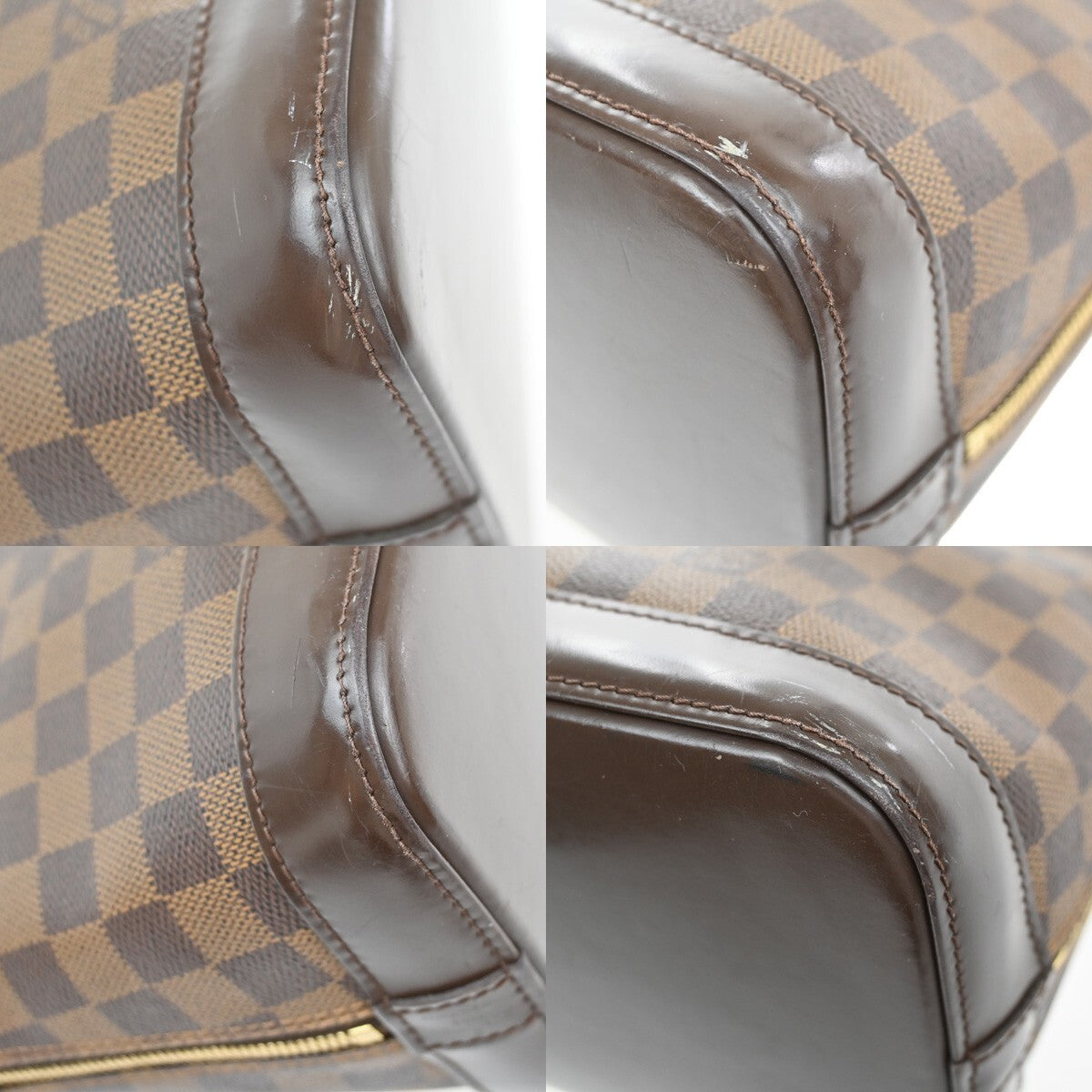 LOUIS VUITTON LV Logo Alma Hand Bag Damier Ebene Leather Brown N51131 70EE445