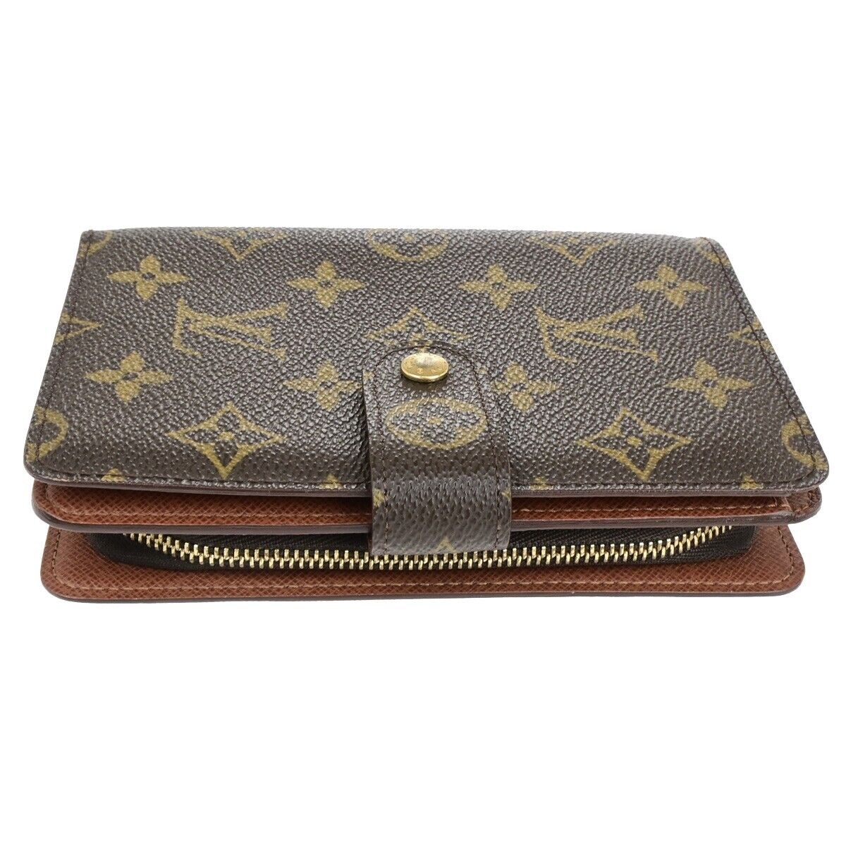 LOUIS VUITTON Porte Papier Zip Bifold Wallet Monogram Brown M61207 35RK789