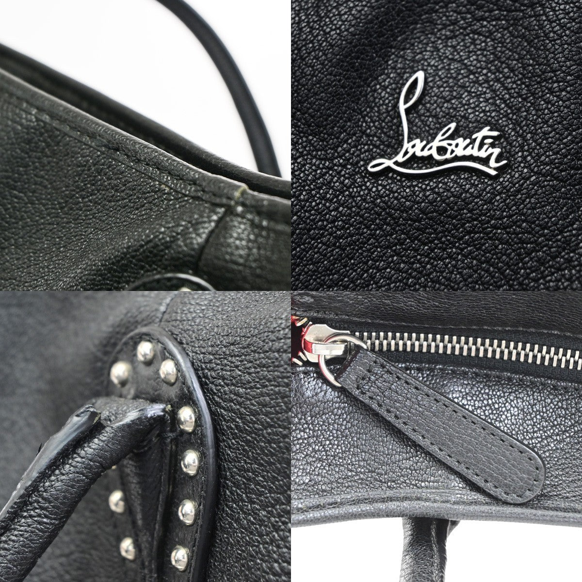 CHRISTIAN LOUBOUTIN Studs Tote Shoulder Bag Leather Black France SHW  71CB053