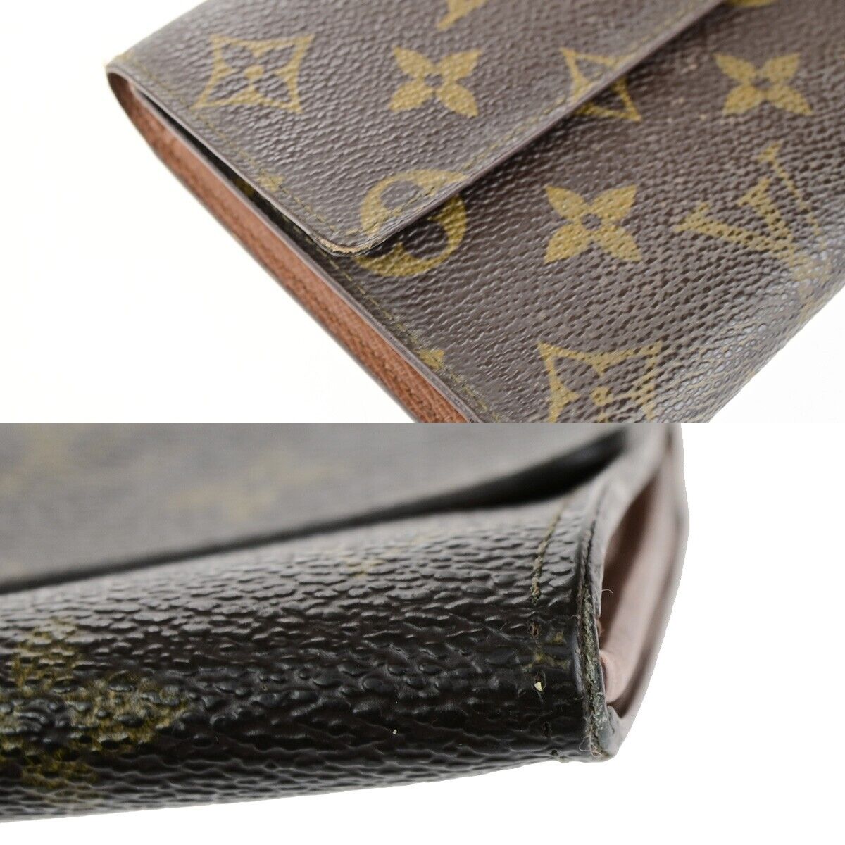 LOUIS VUITTON 3 Set Trifold Bifold Wallet Purse Monogram Leather Brown 44YG711
