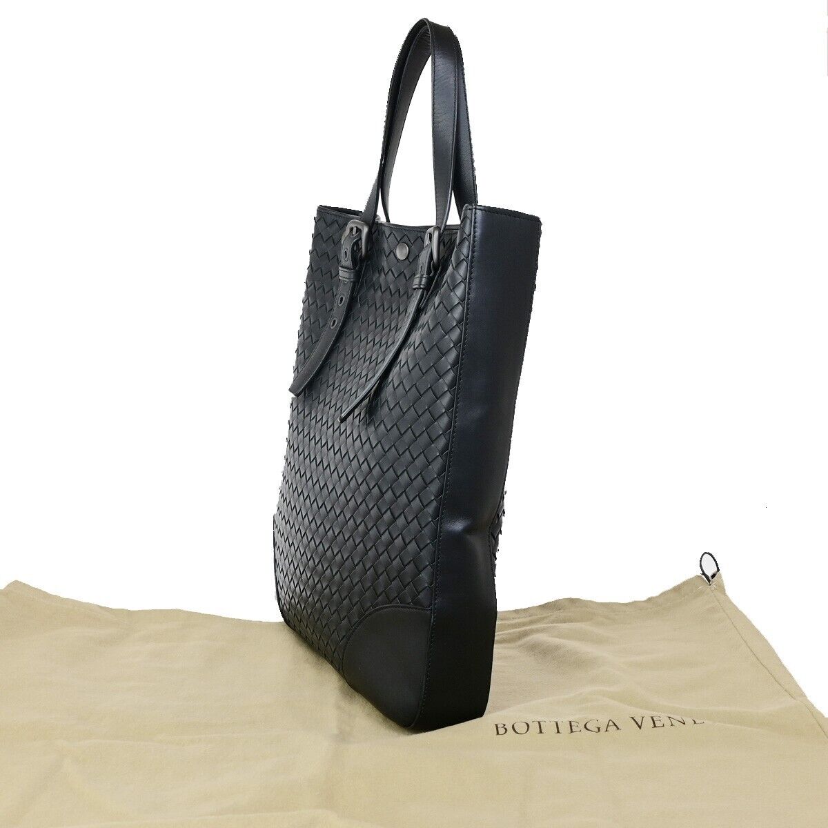 BOTTEGA VENETA Logo  Intrecciato Shoulder Tote Bag Leather Black Italy 20RF196