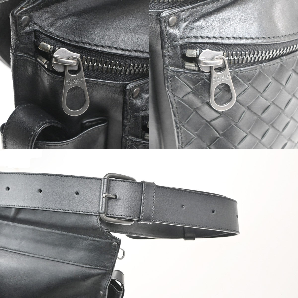 BOTTEGA VENETA Logo Intrecciato Body Bum Bag Leather Black Italy 12RL727