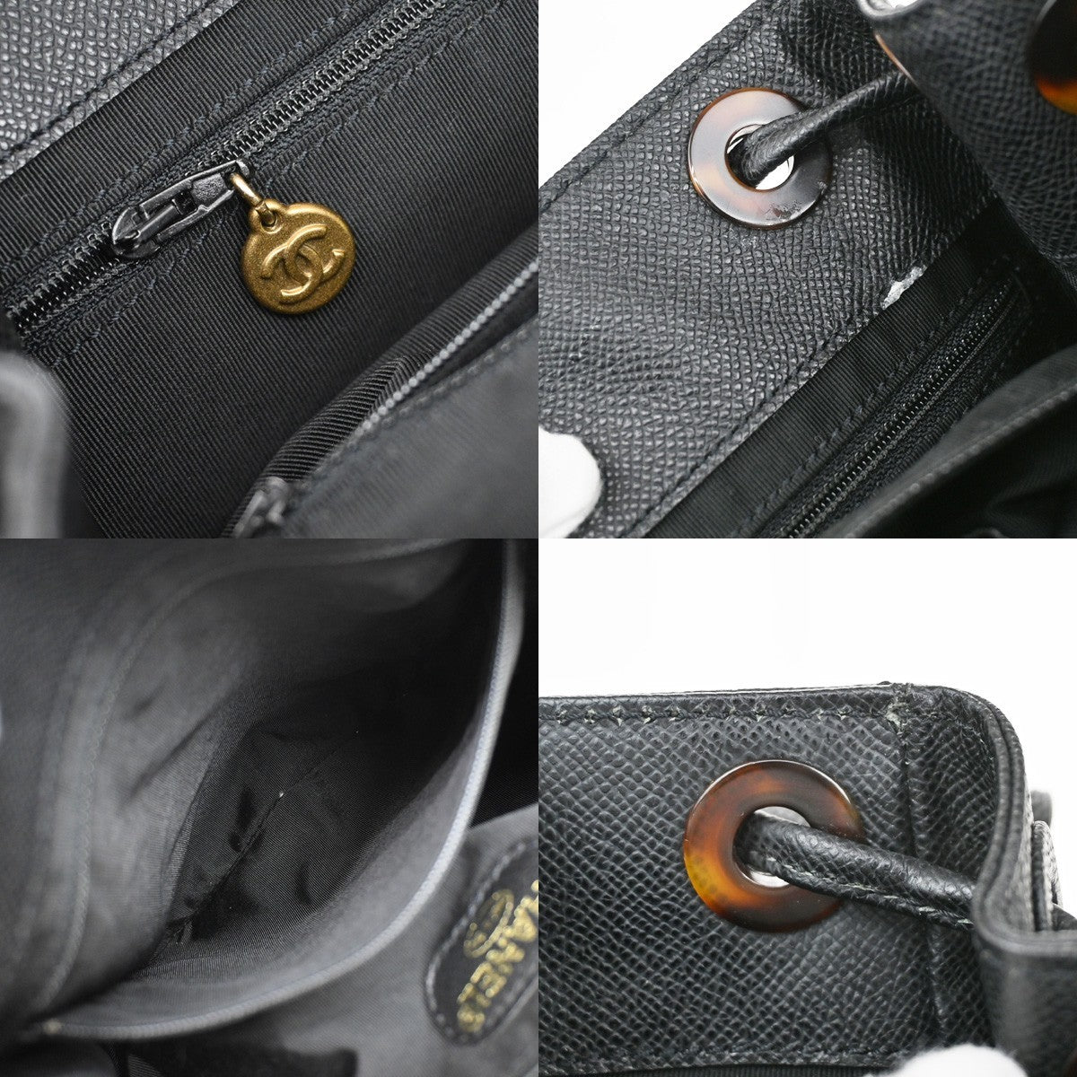 CHANEL CC Logo Backpack Bag Leather Plastic Black GHW Italy Vintage 620RF612