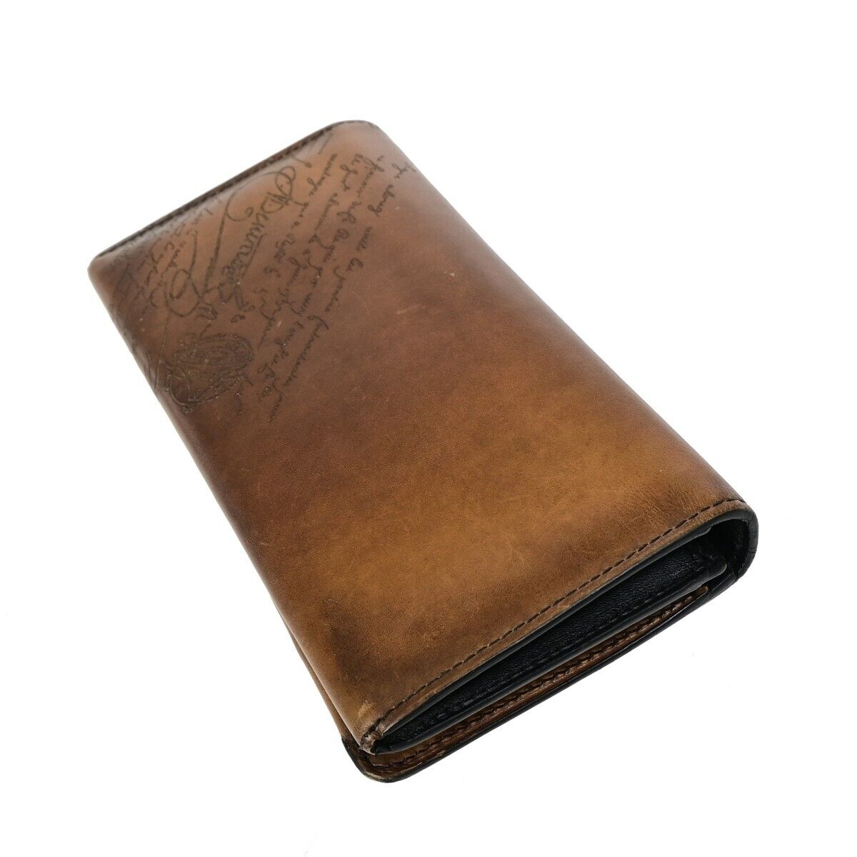 BERLUTI Calligraphy Bifold Long Wallet Purse Leather Brown Italy 84HC102