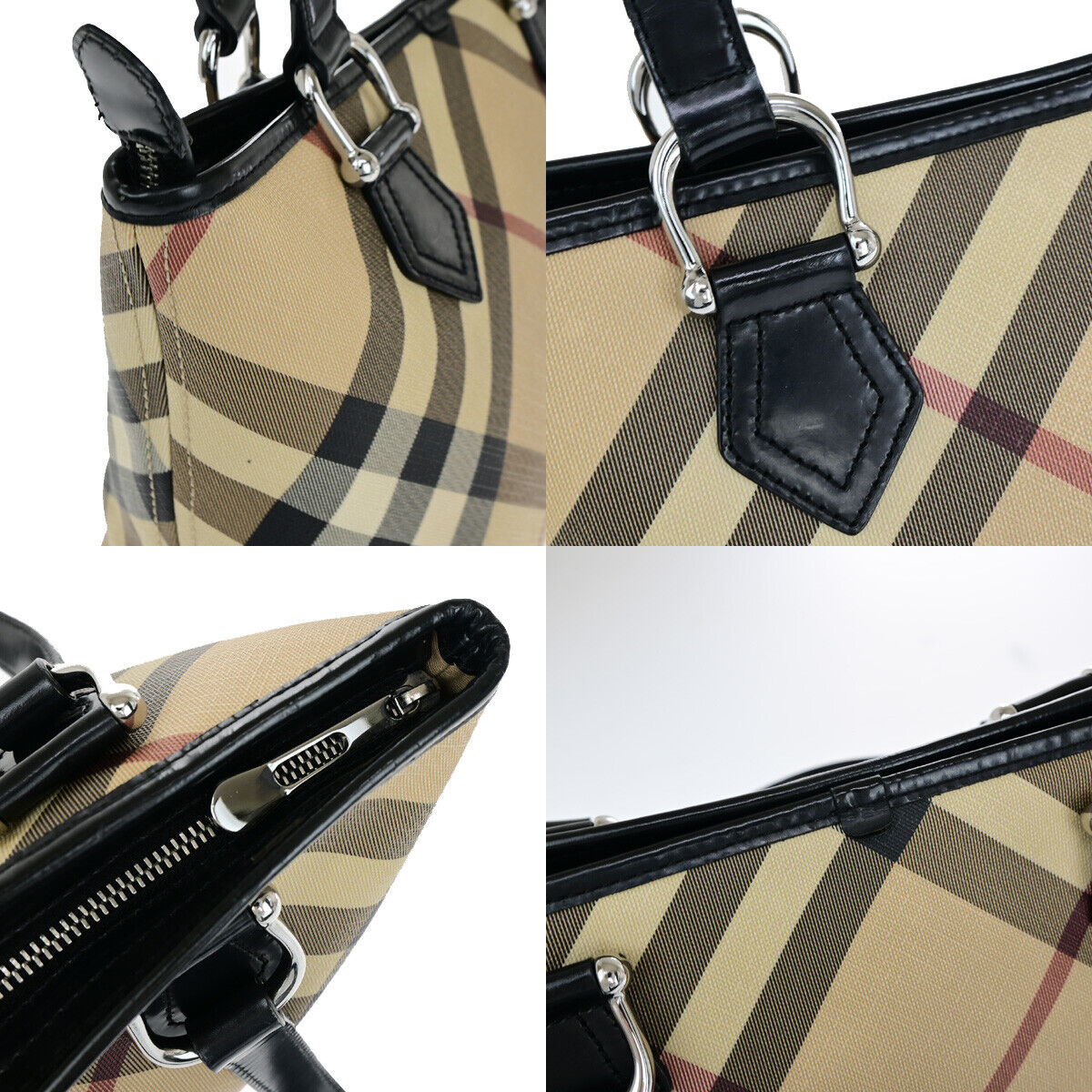 BURBERRY Logo Nova Check Shoulder Tote Bag PVC Leather Beige Black 63YE708