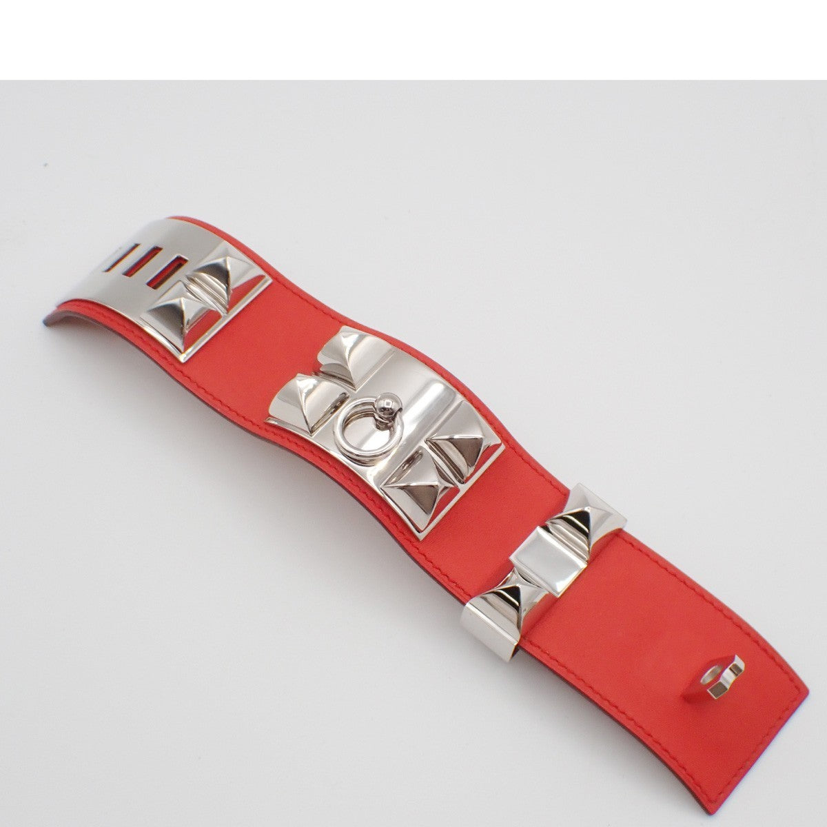 HERMES Collier de Chien Bracelet Size S Square Q Leather Orange 77RP160