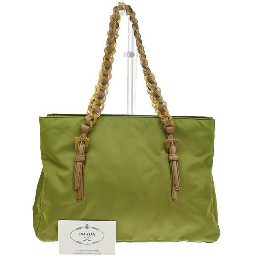 PRADA MILANO Logo Shoulder Hand Bag Nylon Tessuto Leather Green 04CB020