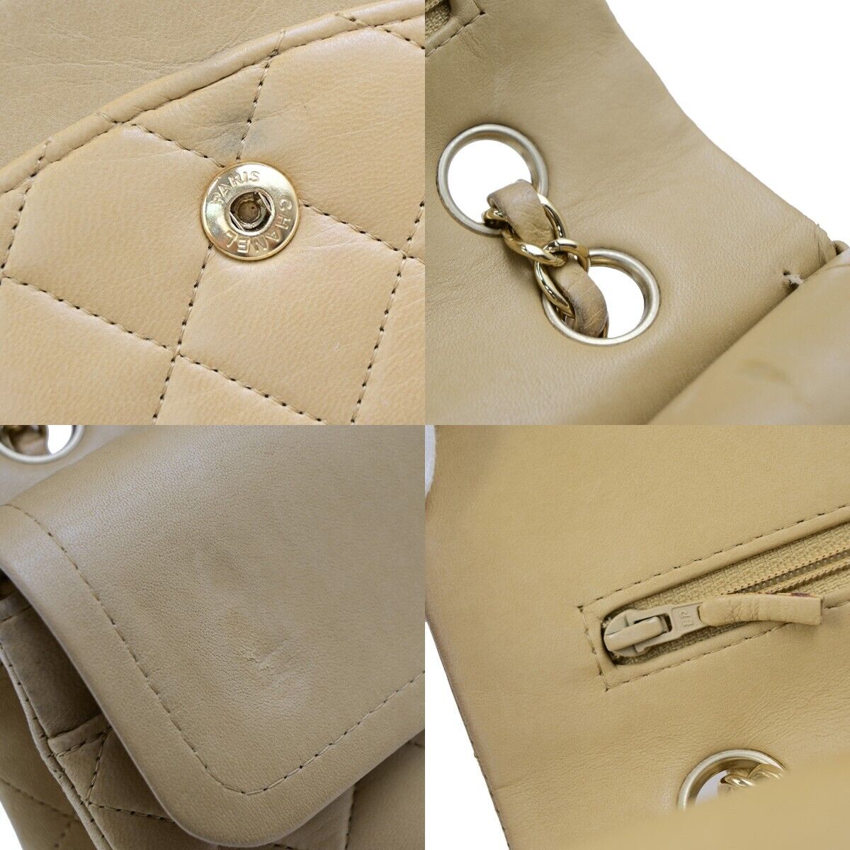 CHANEL CC Matelasse 25 Double Flap Chain Shoulder Bag Leather Beige GHW 310RK685