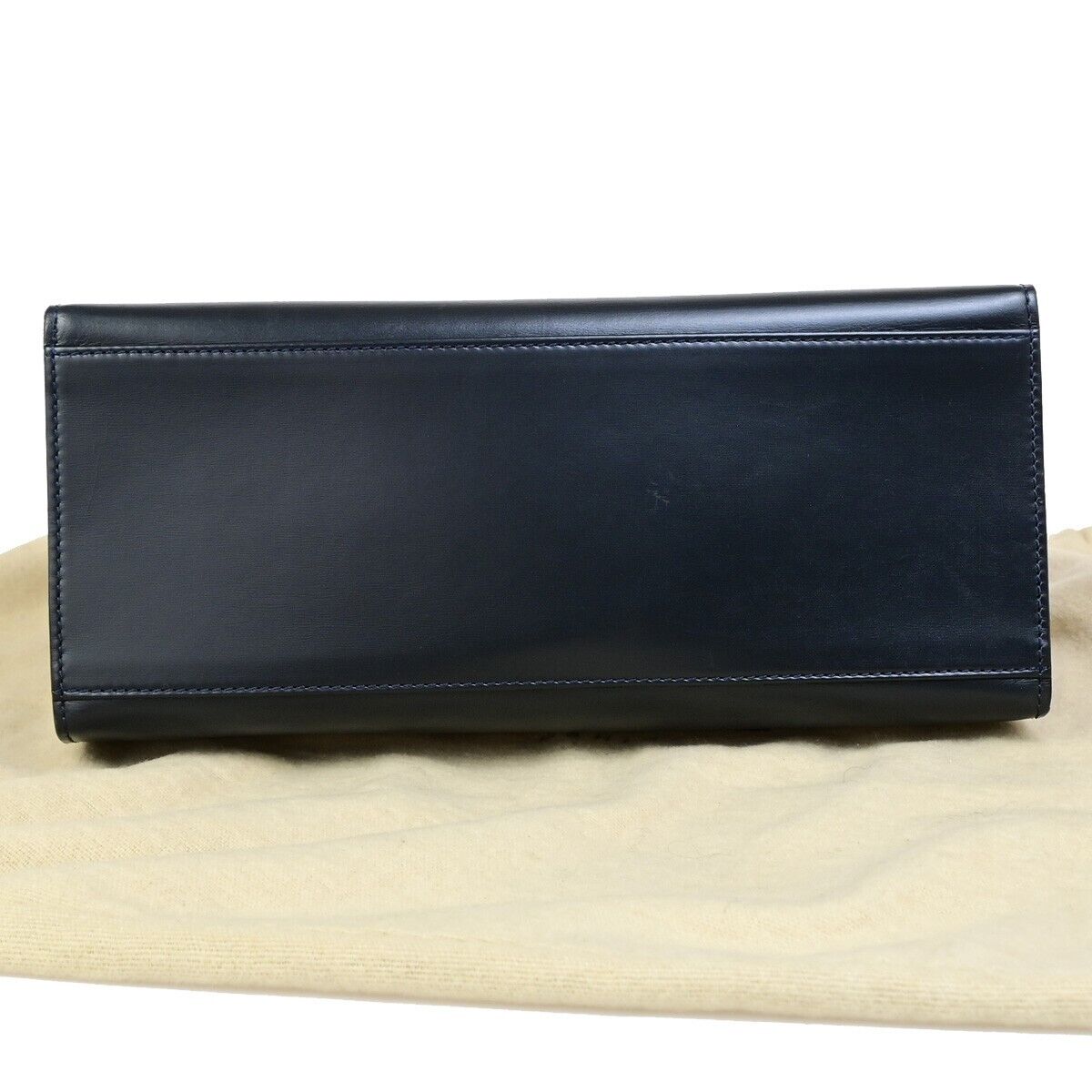 CELINE Logo Top Handle Hand Bag Leather Navy Blue GHW Made in Italy 34EC891