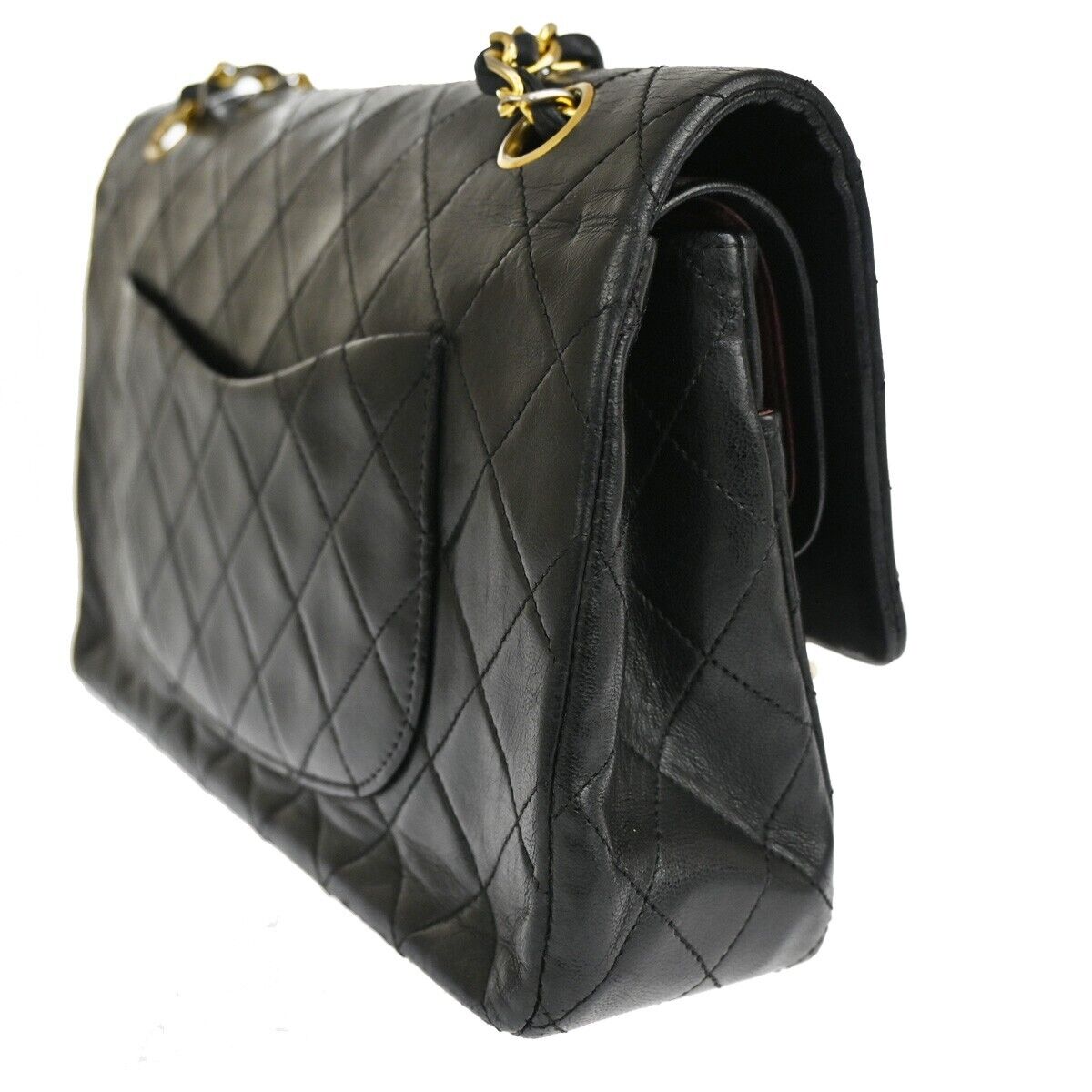 CHANEL CC Matelasse 25 Double Flap Chain Shoulder Bag Leather Black GHW 898RJ228