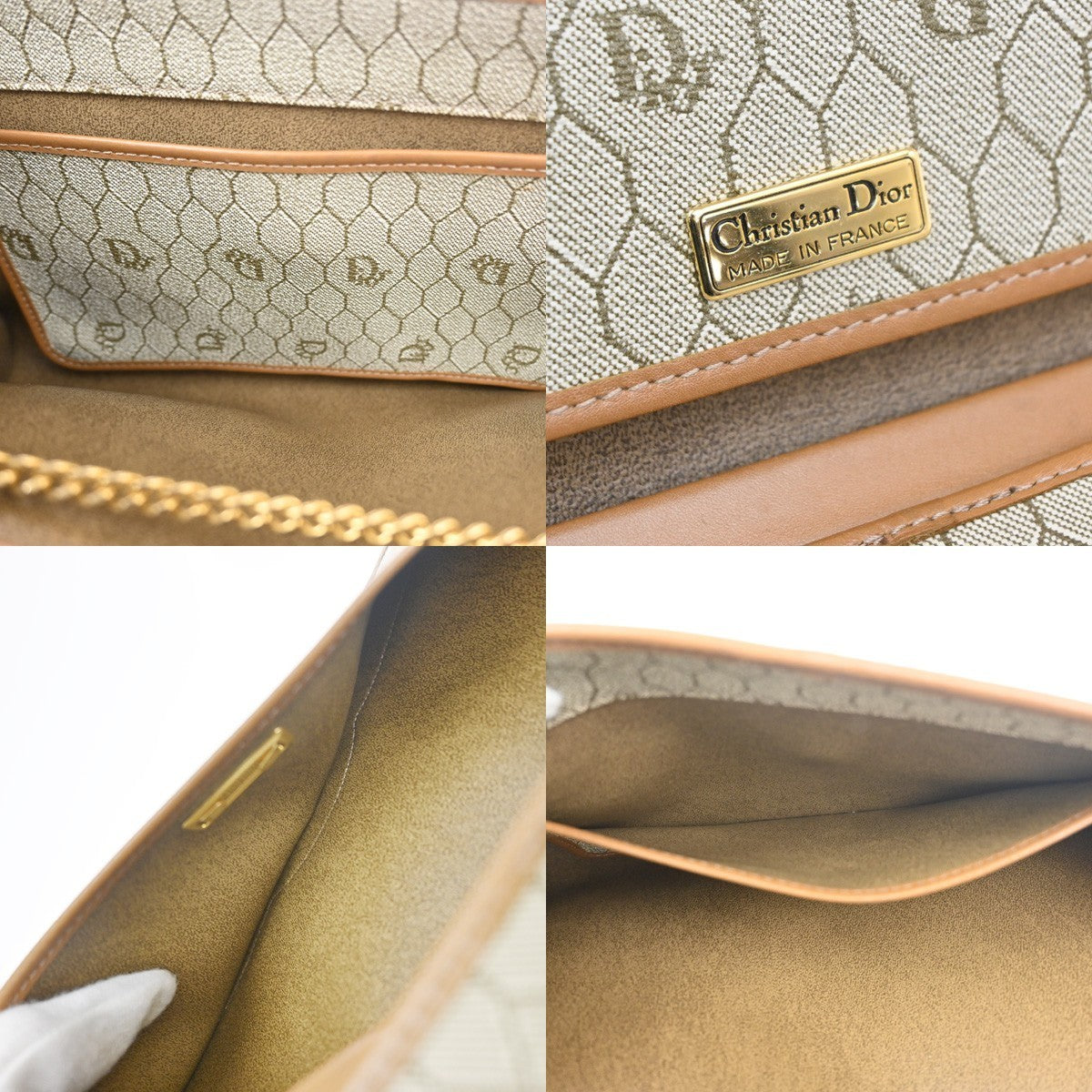 CHRISTIAN DIOR Honeycomb 2way Chain Shoulder Hand Bag PVC Leather BE 32MA466