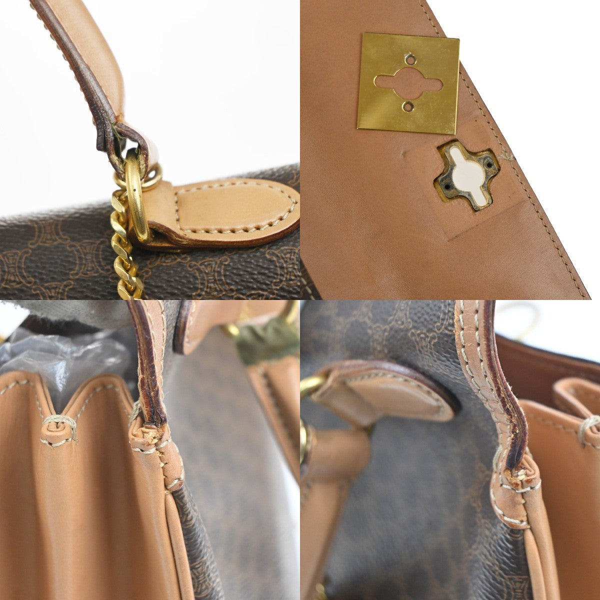 CELINE Logo Macadam Pattern Flap Hand Bag PVC Leather Brown GHW Italy 38MA206