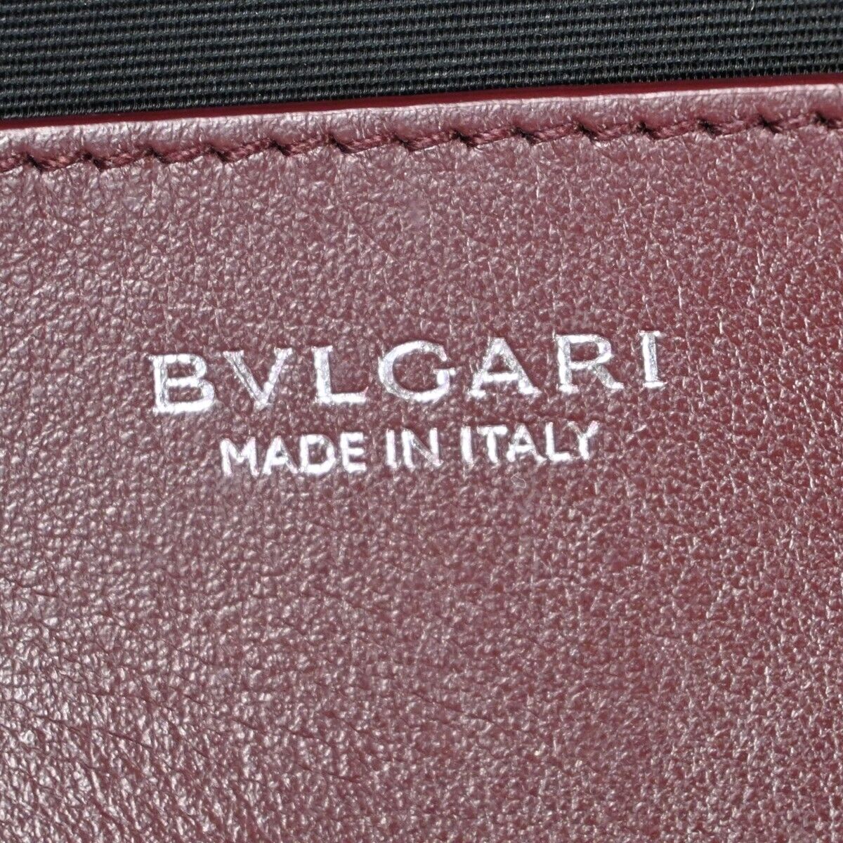 BVLGARI LOGO Hand Tote Bag Canvas Calf Leather Bordeaux Silver Italy 98HB362
