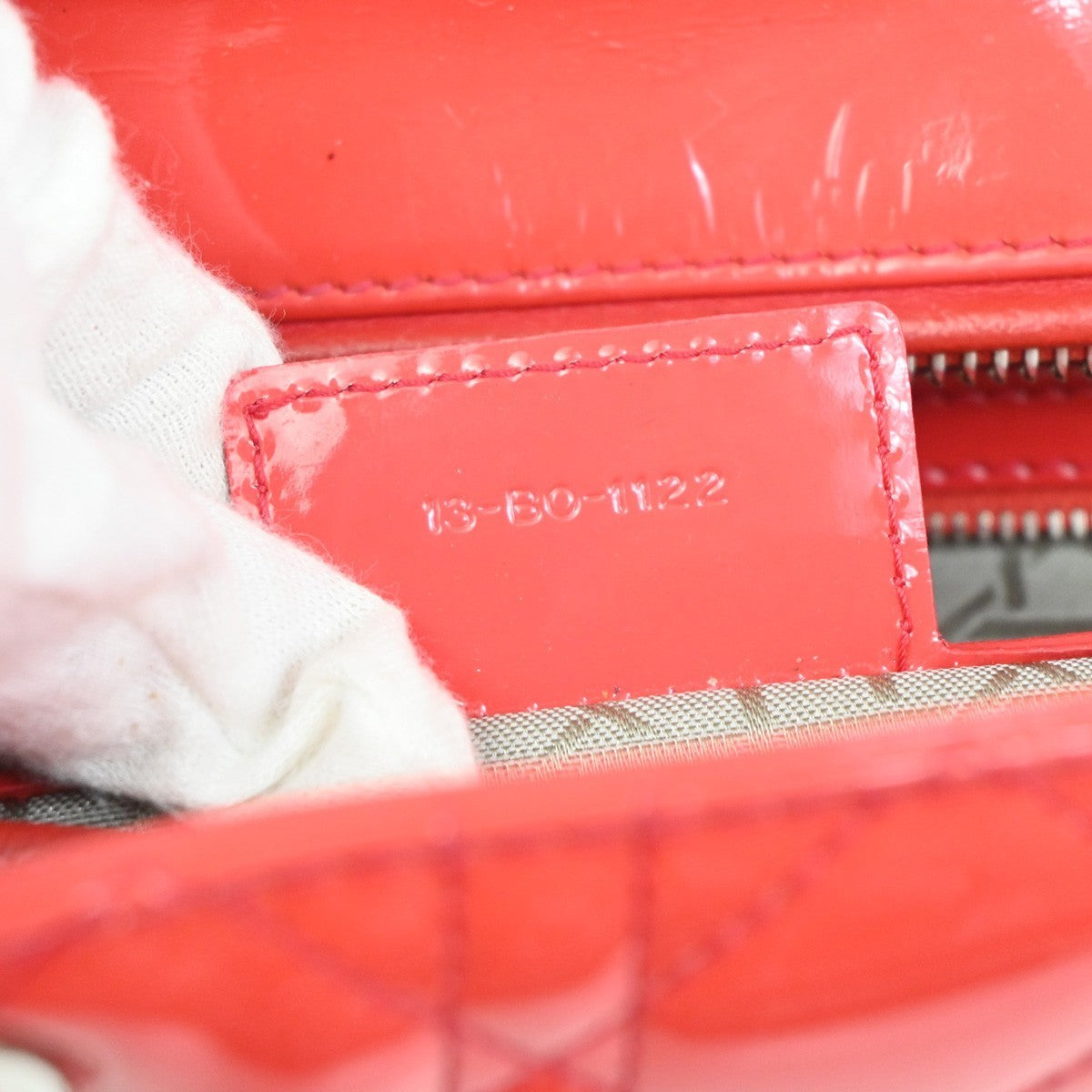 CHRISTIAN DIOR Logo Lady Cannage Hand Bag Patent Leather Red SHW Italy 46RL838