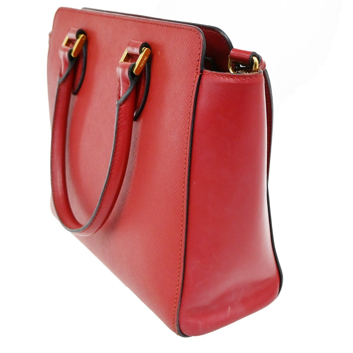 PRADA Logo 2Way Shoulder Hand Bag Saffiano Leather RED GHW 11TA080