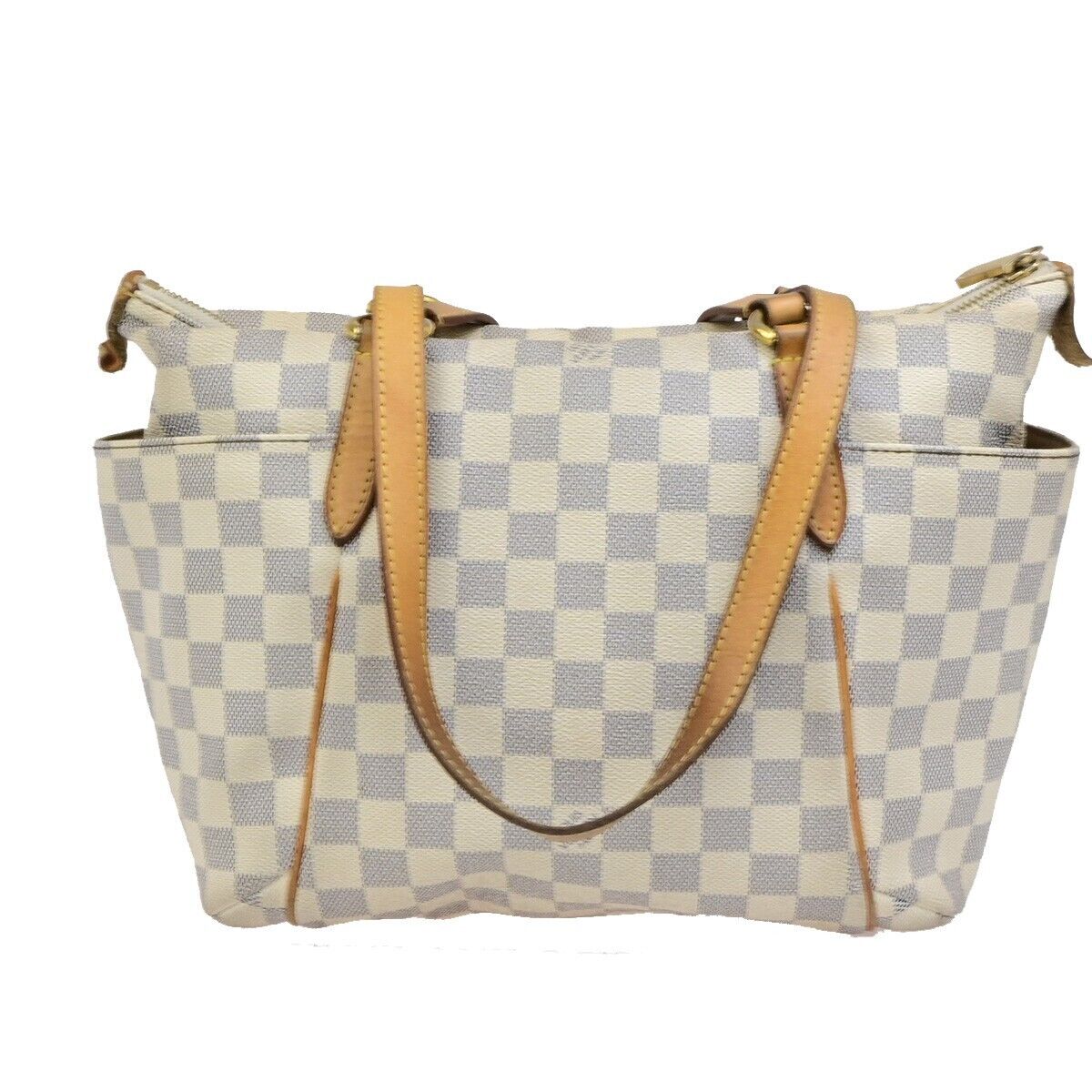 LOUIS VUITTON Totally PM Shoulder Bag Damier Azur Leather White N51261 84ED188