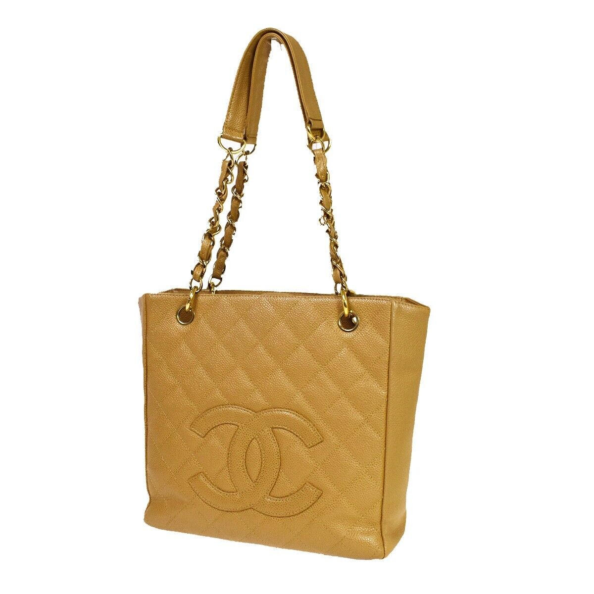 CHANEL CC Matelasse PST Chain Shoulder Bag Caviar Leather Beige GHW 320RH754