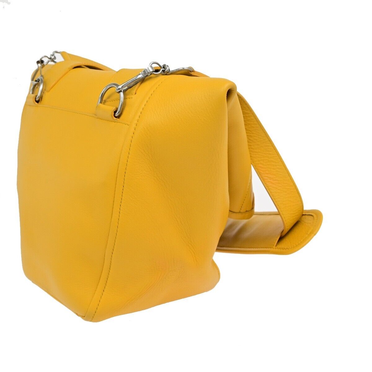 BALENCIAGA Logo 2Way Shoulder Hand Bag Leather Yellow Silver 87ED917