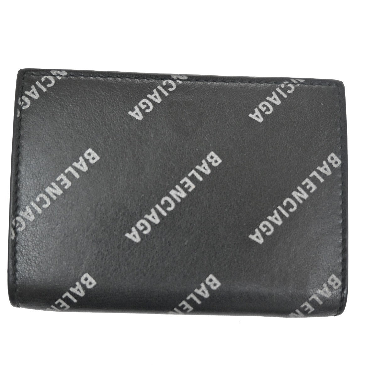 BALENCIAGA Logo Mini Trifold Wallet Purse Leather Black SHW Italy 60TA315