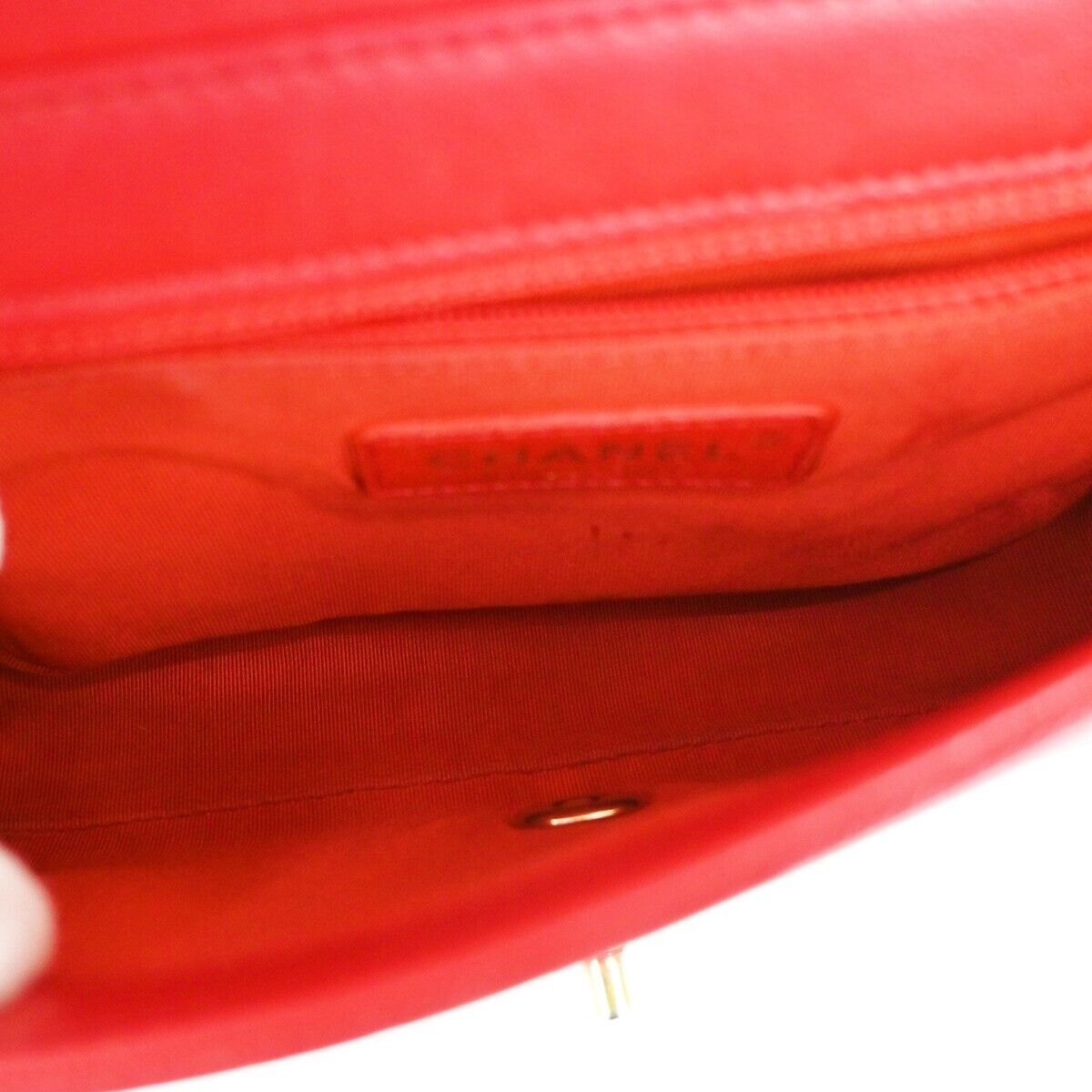 CHANEL CC Logo V Stitch Double Flap Chain Shoulder Bag Leather Red GHW 804RJ284
