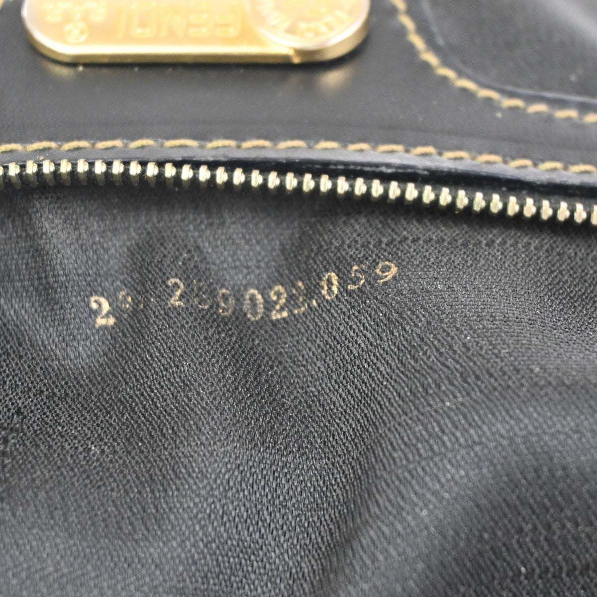 FENDI Logo Pequin Mini Boston Hand Bag PVC Leather Black Khaki GHW Italy 32YH898