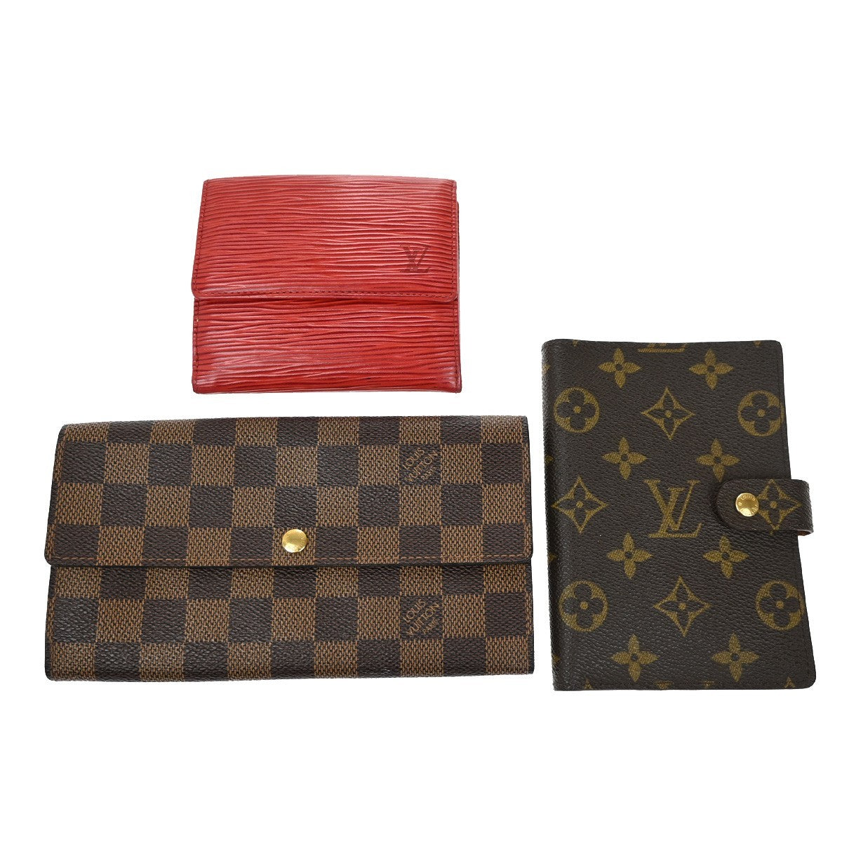 LOUIS VUITTON 3 Set Wallet Agenda Monogram Damier Ebene Epi Brown Red 64EF837