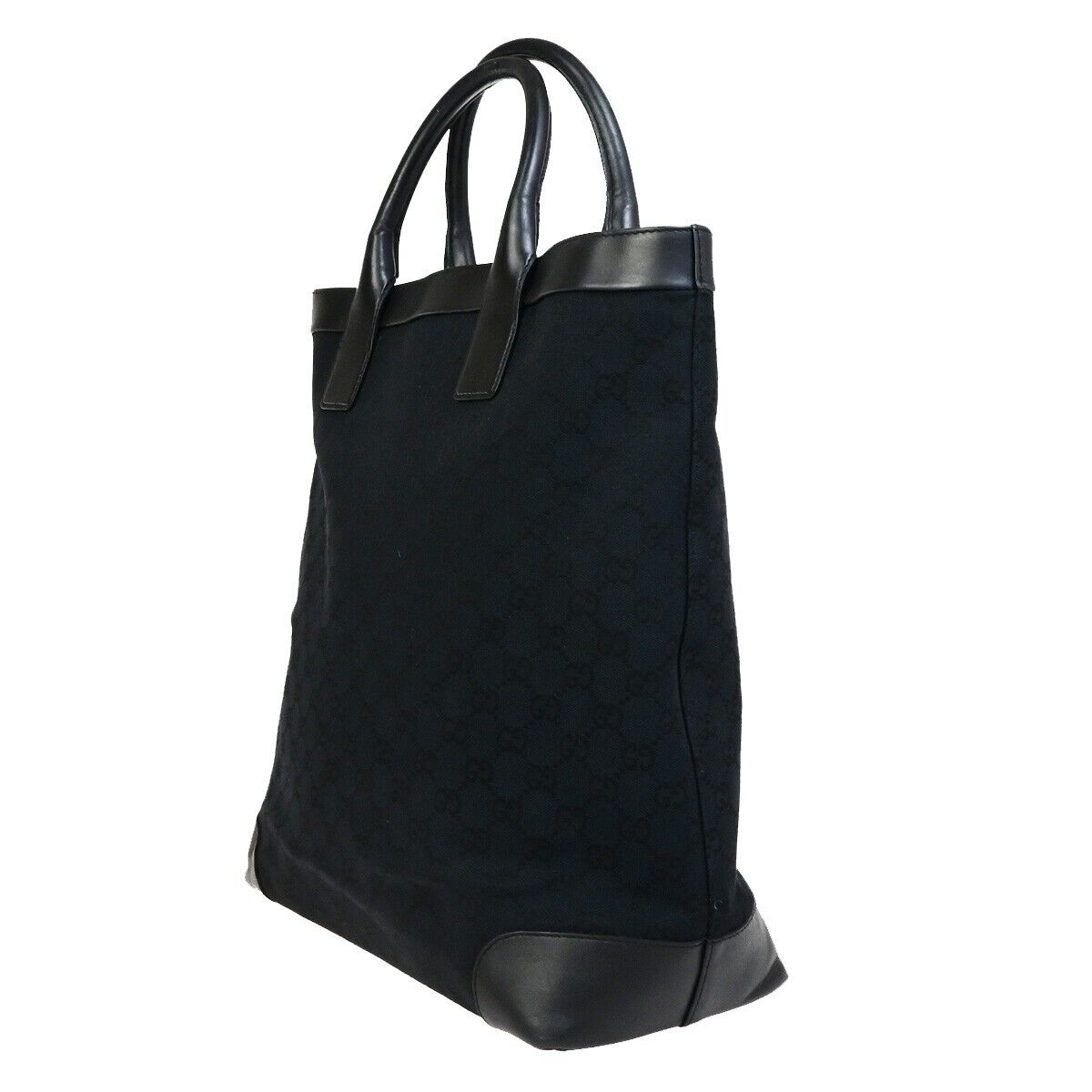 GUCCI Logo GG Pattern Hand Tote Bag Canvas Leather Black Italy 04ED383
