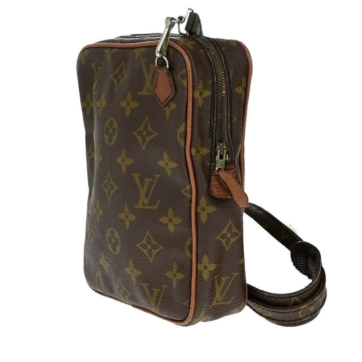 LOUIS VUITTON Danube Shoulder Bag Monogram Leather Brown Made In France 04FA584