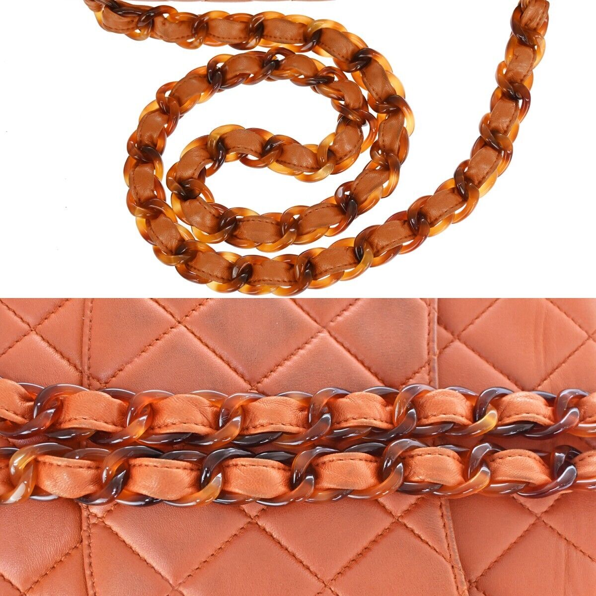 CHANEL CC Matelasse 30 Chain Shoulder Bag Leather Orange Brown Vintage 646HB609