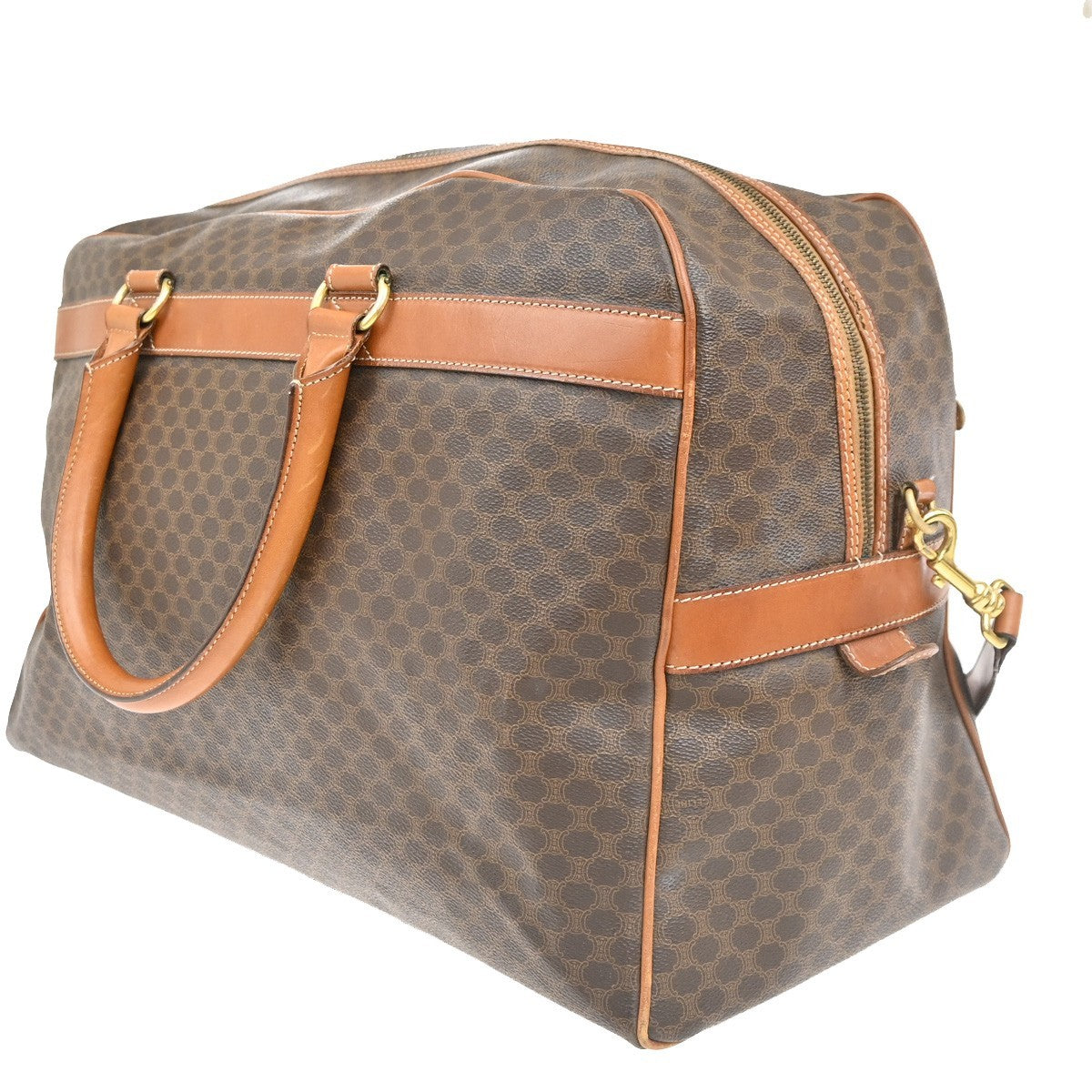 CELINE Macadam Pattern 2way Travel Shoulder Hand Bag PVC Leather Brown 33EG235