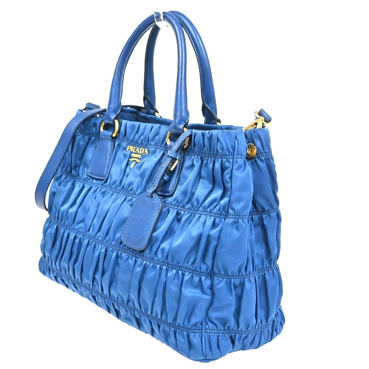 PRADA Tessuto 2way Shoulder Hand Gathered bag Bag Nylon Leather Blue GHW 76TA613