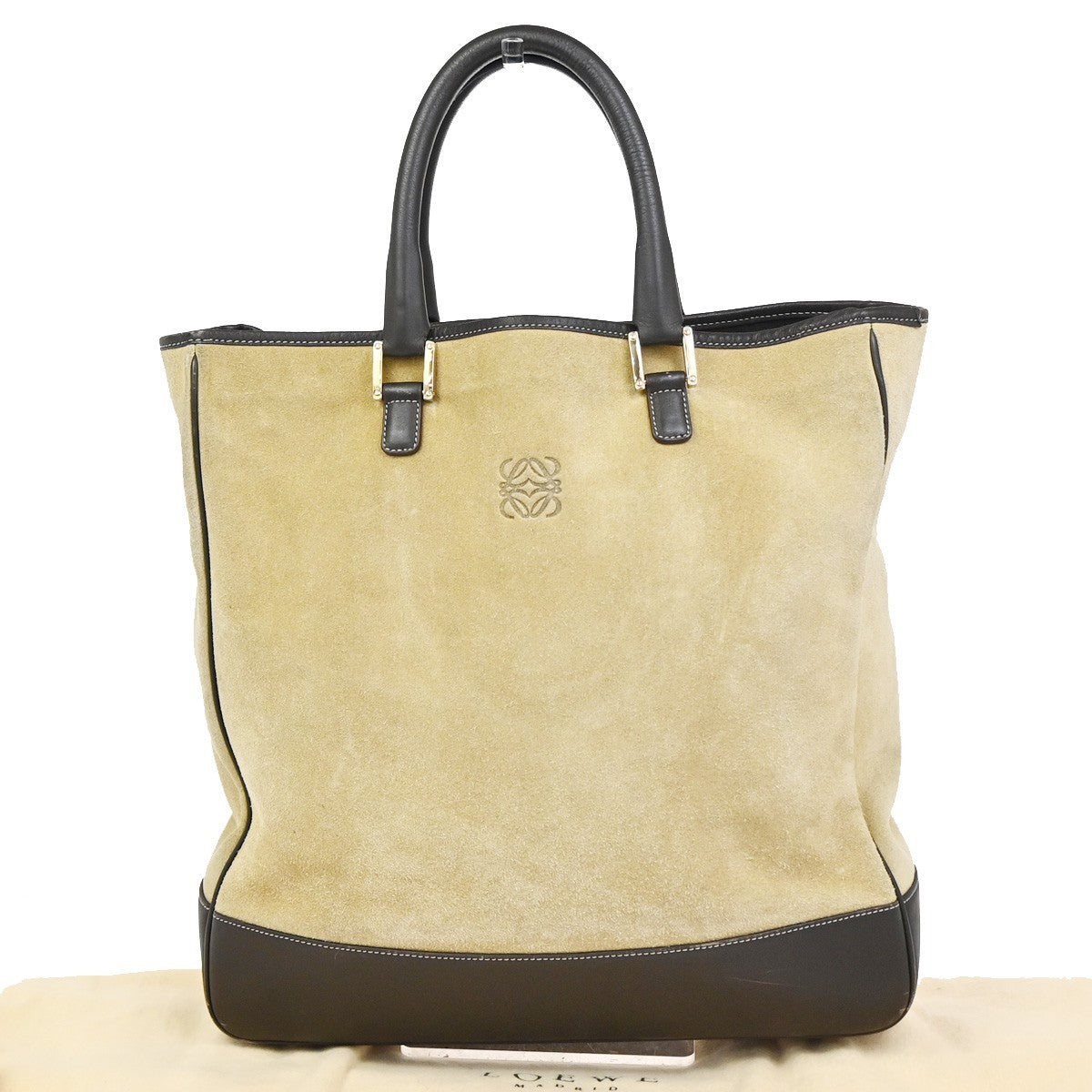 LOEWE Logo Anagram Large Hand Tote Bag Suede Leather Beige GHW Spain 85KC910