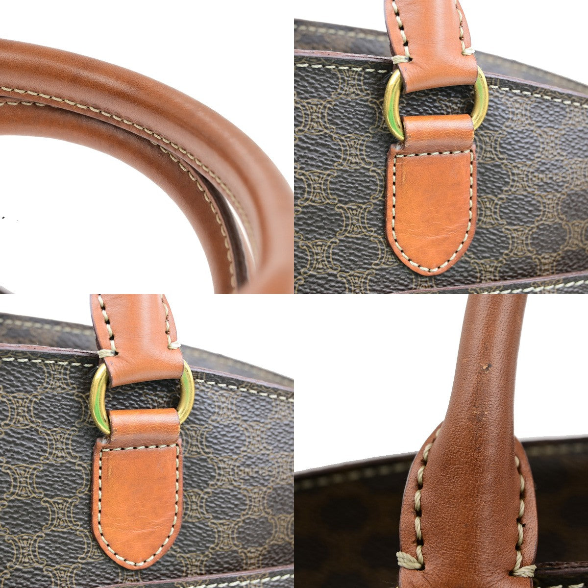 CELINE Logo Macadam Pattern Hand Bag PVC Leather Brown GHW Italy 60YH140