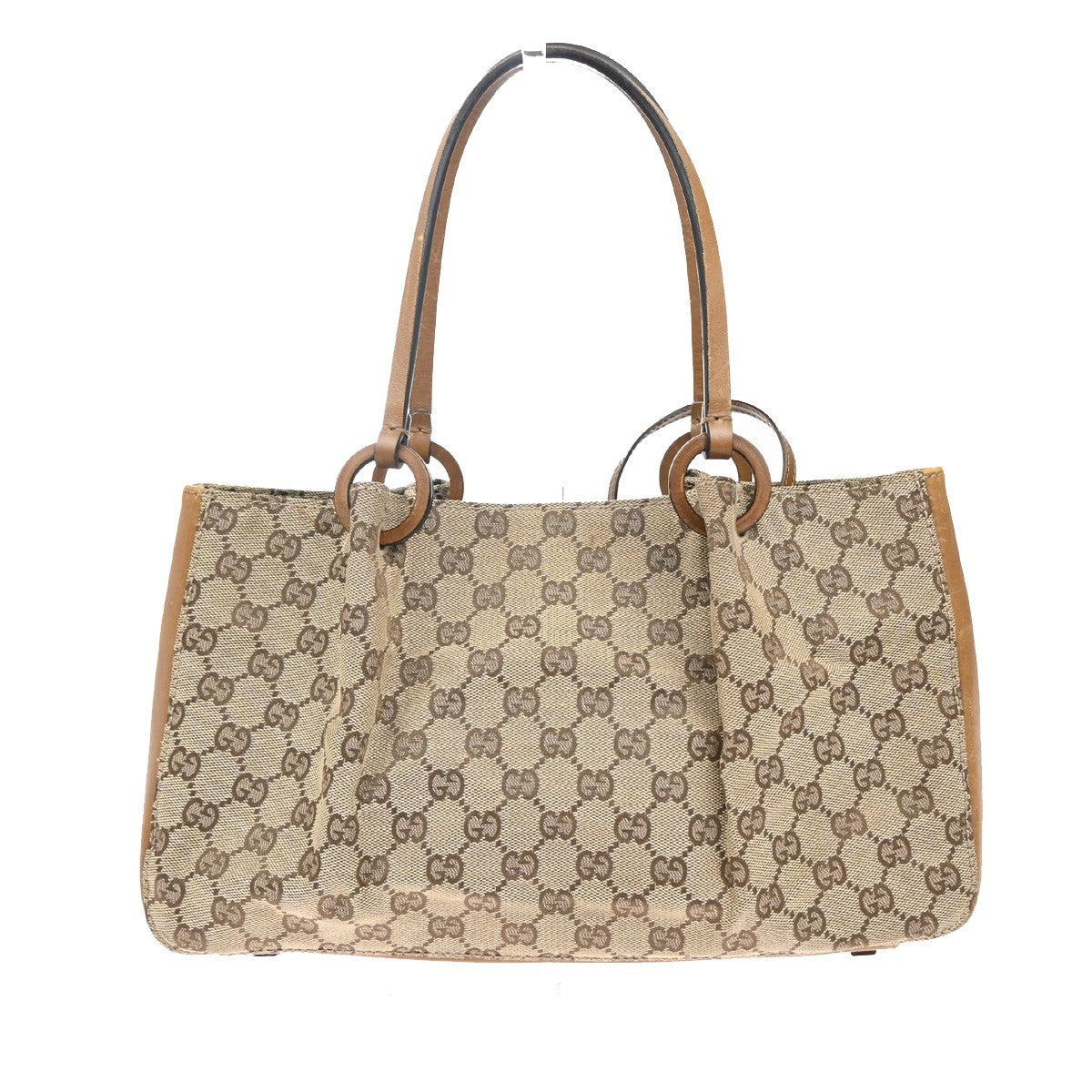GUCCI Logo GG Monogram Canvas Leather Tote Bag Brown Italy 61CA074
