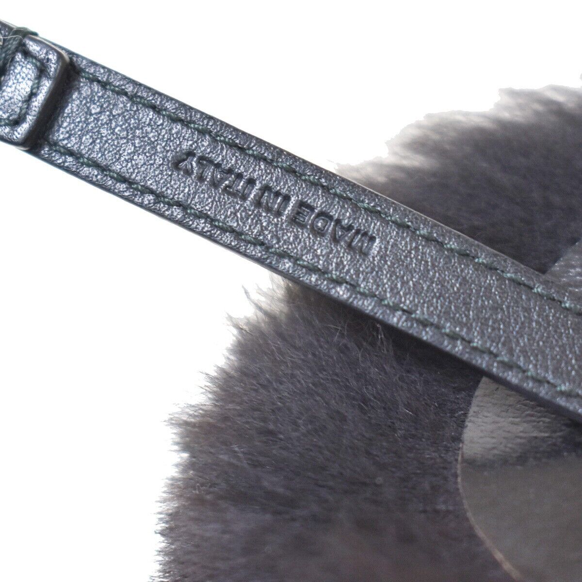 FENDI Logo Flower Motif Charm Key Chain Fur Leather Black Italy 66JH635